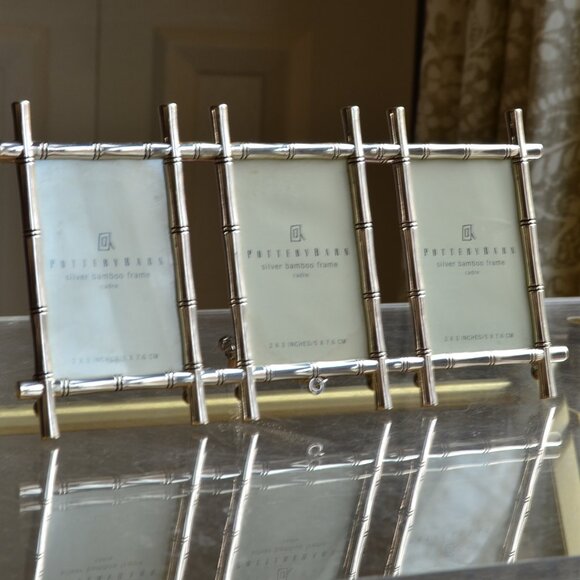 POTTERY BARN Metal Silver Bamboo Style Triple Frame - Picture 1 of 8